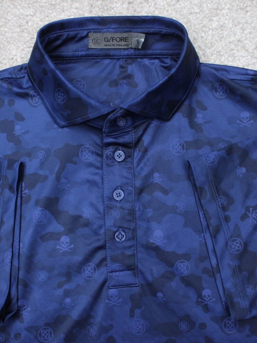 G/Fore AOP Polo Shirt Mens Large Blue Skull & Camo All Over Print Golf S/S